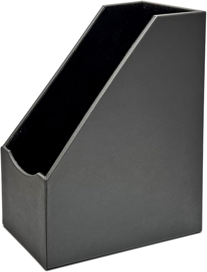 UnionBasic Magazine File Holder, Leatherette Desktop Document Organizer, Home Office Paper Holder File Storage Literature Sorter, Dark Grey