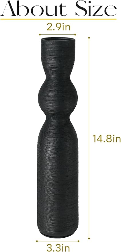 Tall Black Vase 15 Inch Tall Skinny Vases, Handmade Ceramic Flower Vase Modern Minimalist Style Decor for Living Room, Home, Office, Centerpiece,Table and Wedding Party - Black