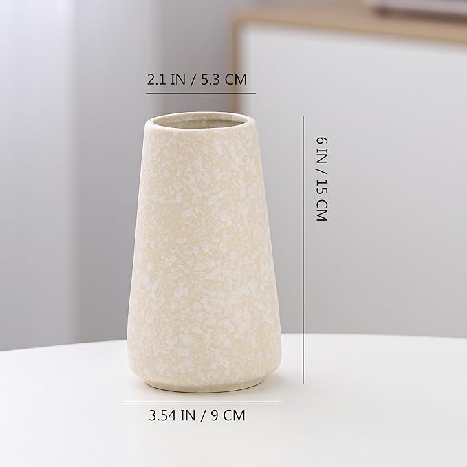 Beige Vase - 6" White Textured Vase, Pampas vase, Boho Rustic Vases for Home Decor, Farmhouse Decor, Minimalist Cream Modern Flower vases for Centerpieces, Living Room, Bedroom