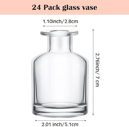 Mimorou 24 Pack Clear Glass Bud Vases Bulk Small Glass Living Vases for Centerpieces Vintage Table Decorative Bottle for Flowers Rustic Wedding Reception Party Decoration(1.85 x 2.87 in)
