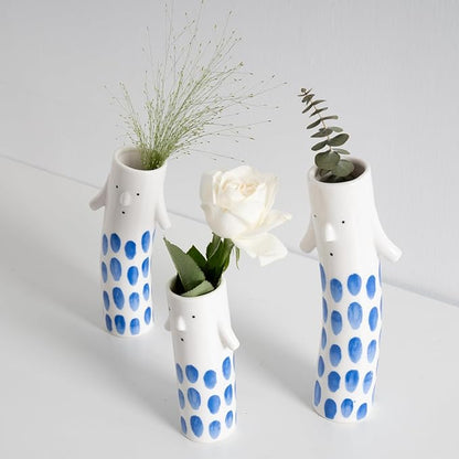 Cute Family Face Vases Set of 3 - Unique Ceramic Bud Vases for Small Flower - Fun Modern Aesthetic Decor for Home - Pretty Decorative Flower Holder for Women and Kids for Spring