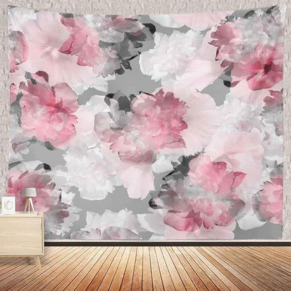 BULOR Peony Flower Pink Grey Tapestry Wall Hangings, Watercolor Floral Peonies Poster Tapestry For Kids Student Bedroom Living Room Dorm Man Cave Background 80x60inch