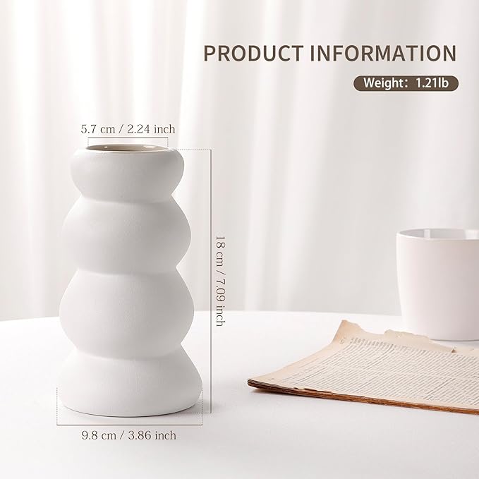 BosilunLife Ceramic Vase with Stacked Bubble Design – Boho Modern Sculptural Flower Vase for Home Decor, Shelf or Table Centerpiece (Unglazed White)