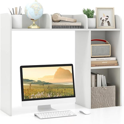 Desktop Bookshelf, 3-Tier Wood Countertop Bookcase with 5 Shelves, Desk Hutch for College Dorm, Multipurpose Desk Organizer Shelf Display Rack for Home Office, Hutch Top Only