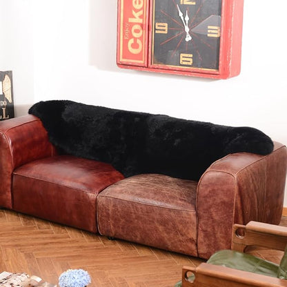LLB Genuine Sheepskin Area Rug Wool Rug Fur Carpet Fluffy Shaggy Fur Rug for Living Room Kids Bedroom Real Sheepskin Throw Lambskin Rugs Sofa Mat Chair Seat Covers (Black, 2 x 6 ft Sheepskin)