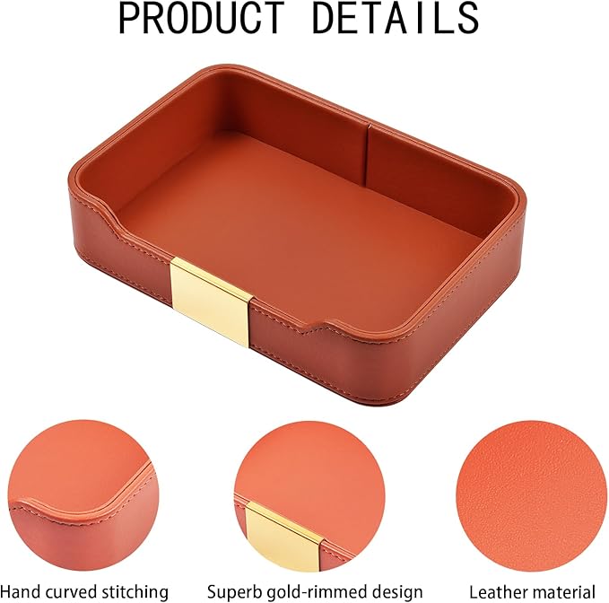 Leather Jewelry Tray Desktop Storage,Luxury Perfume Tray Nightstand Organizer Entryway Decorative Tray,for Jewelry Watch Cosmetics Keys Phone Wallet Home & Office Accessories,Orange