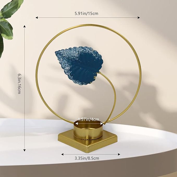2-Pack Brass Floral Candle Holders – Elegant Leaf Design Tealight Holders for Table Centerpieces, Wedding, Housewarming & Holiday Décor (Blue Leaf)