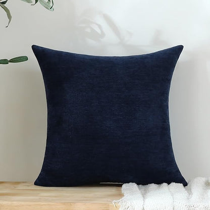 Jeneoo Navy Blue Decorative Throw Pillow Covers Soft Chenille Comfy Square Couch Cushion Cases for Living Room Sofa Decor (Set of 2, 18 x 18 Inches)