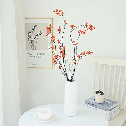3pcs Artificial Ficus Branches Greenery for Vase, Faux Silky Eucalyptus Ficus Tree Twig Stems for Home, Office, Banquet Decor (Orange)