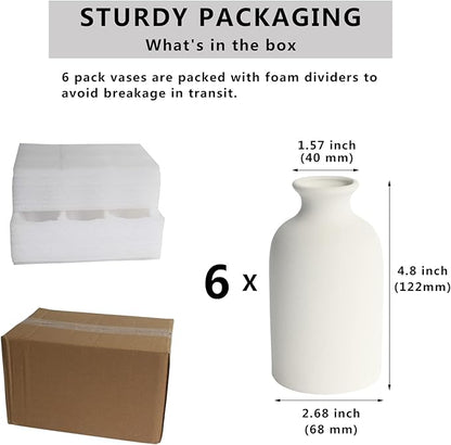 YANLING 6 Pack White Vase Small Ceramic Vases for Decor, White Vases for Flowers Boho Home Decor, Pampas Grass Dried Flowers Vases