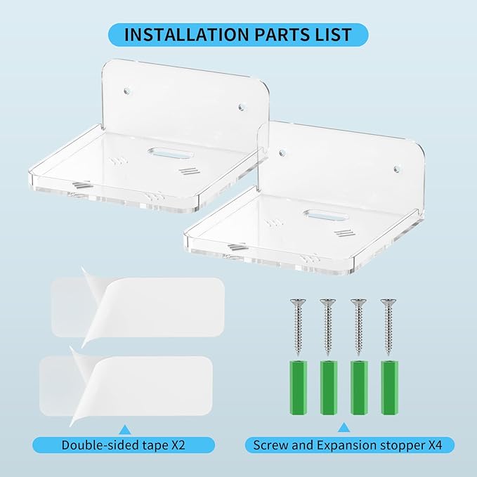 Wall Mount Floating Shelves for 2 Pcs Camera Mini Speaker Shelf Baby Monitor - Clear Mini Shelf Flexible Use for Wall Space in Bedroom Bathroom Kitchen Living Room