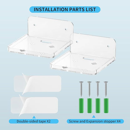 Wall Mount Floating Shelves for 2 Pcs Camera Mini Speaker Shelf Baby Monitor - Clear Mini Shelf Flexible Use for Wall Space in Bedroom Bathroom Kitchen Living Room