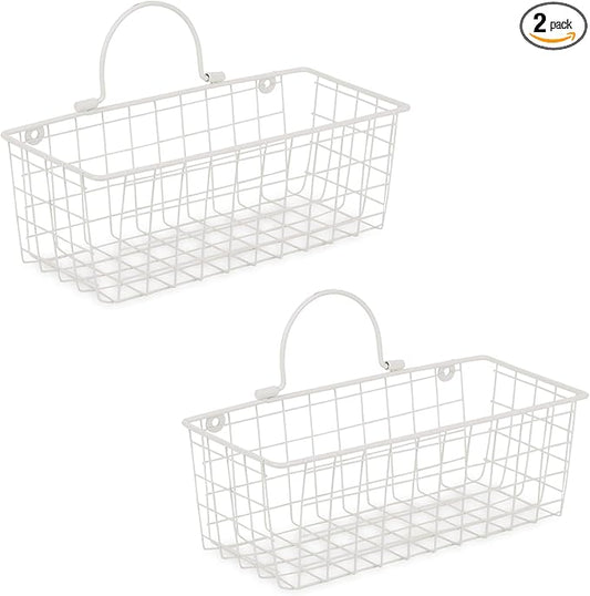 DII Farmhouse Vintage Decor, Wire Wall Basket, Small, Antique White, 2 Piece