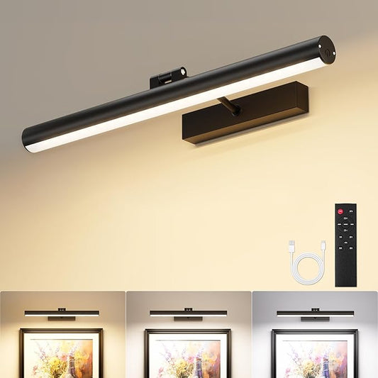 VOLISUN 16 inch Picture Lights for Wall, Rechargable Picture Light Battery Operated, 3 Color Temperatures Cordless Picture Light with Remote, Art Light for Paintings, Gallery, Portrait, 1 Pack (Black)