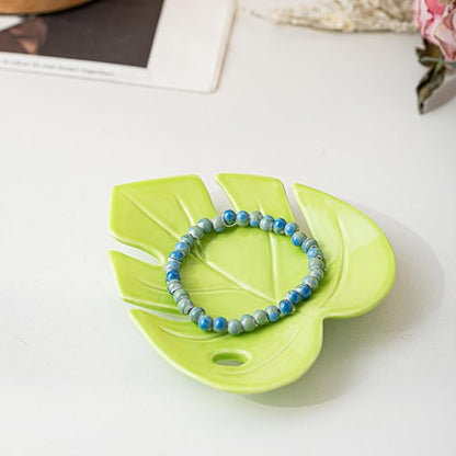 Ceramic Jewelry Tray Trinket Dish, Jewelry Dish for Women, Monstera Ceramic Plate, Ring Dish Holder for Earrings Necklace Organizer, Mother's Day Christmas Birthday Gift