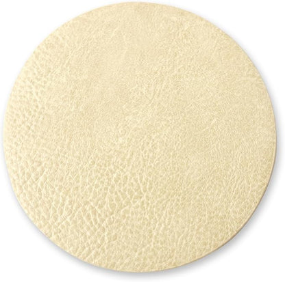 Set of 8 Morgan Faux Leather 4 Inch Round Coasters, Heat & Water Absorbent, Natural Style, Drinks Tabletop Home Dinning, Beige