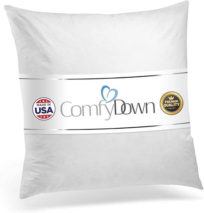 ComfyDown 22X22 Decorative Throw Pillow Insert, Down and Feathers Fill, 100% Cotton Cover 233 Thread Count, Square Pillow Insert - Made in USA (Single)