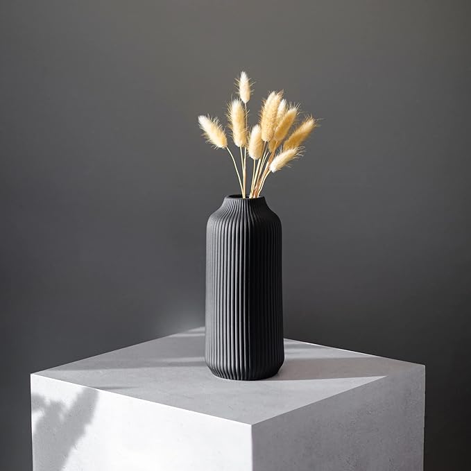 Ceramic Vase in Nordic Style, Decovase Large for Pampas Grass as Boho Deco, Vase Black Matt 10 inch for Flowers, Scandinavian Design Home Decoration for Fresh Flowers, Dried Flowers (Size L)