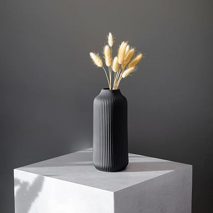 Ceramic Vase in Nordic Style, Decovase Large for Pampas Grass as Boho Deco, Vase Black Matt 10 inch for Flowers, Scandinavian Design Home Decoration for Fresh Flowers, Dried Flowers (Size L)