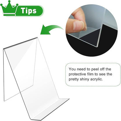 trophable 12PACK Acrylic Book Stand, 4x5 Inch Clear Book Display Easel Clear Acrylic Holder for Displaying Picture，Notebooks,Music Sheets Artworks,CDs