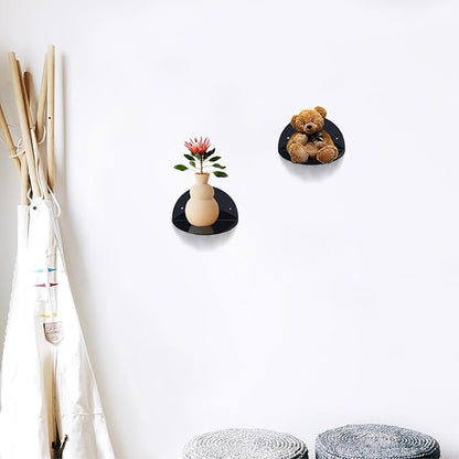 ROYALITA Small Acrylic Shelves Room Decor Floating Shelves (2-Pack, 8-inch Diameter) - Wall Mounted Display Stand for Plants, Toys, Makeup, and More - Ideal for Home and Office, Black