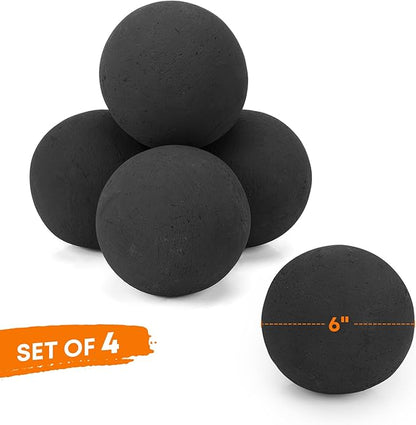 Stanbroil Ceramic Balls - 6" Round Fire Stones for Fire Pit Fire Bowl and Fireplace - Set of 4, Black