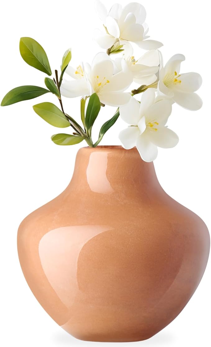 Torre & Tagus 4" Mouth Blown Art Glass Vase for Flowers - Apricot Orange Small Table Vase & Handmade Small Orange Accent as Cozy Home Decor, Neutral Bud Vases for Decorative Shelf Decor or Wedding