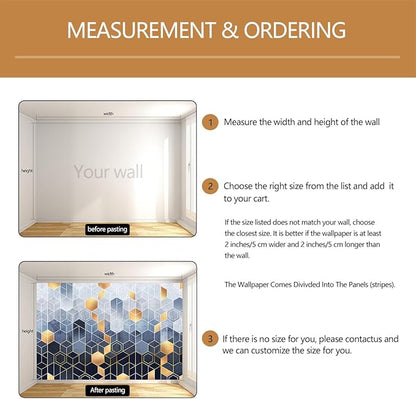 Blue and Gold Geometric Wallpaper Mural for Living Room Bedroom（Not Peel and Stick）