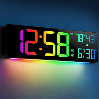 18.5" Large Digital Wall Clock with Remote Control, Big LED Display Digital Clocks with Night Light, Alarm, Countdown, DST, Temp, Date for Living Room, Bedroom, Office, Gift for Seniors(Black)