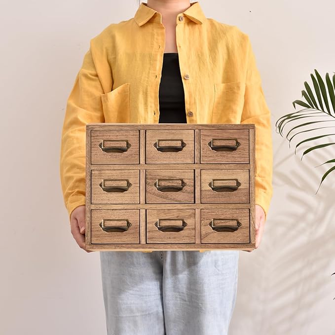 KIRIGEN Wooden Desk Storage Cabinet 9 Drawers Mini Chest with Metal Handles Desktop Organizer Storage Box for Home Office Dark Brown(9CG-DBR)
