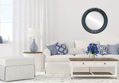 OVALCREST Round Beveled Wall Mirror for Home Decor - Florence Style - Royal Blue - 18x18 Outside Dimensions