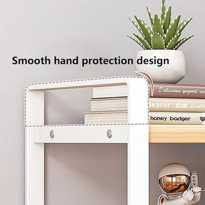 Hbluefat Desktop Organizer Shelf, 2-Tier Multipurpose Tabletop Storage Bookshelf, Small Wooden Countertop Storage Rack for Home Office Kitchen (Wood+White)