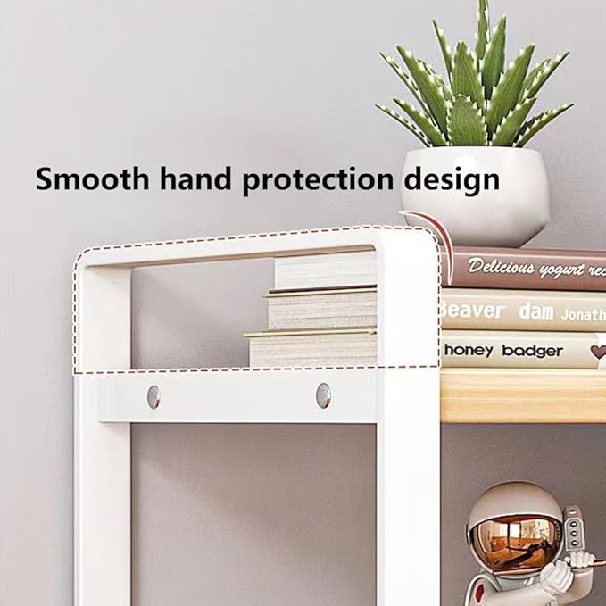 Hbluefat Desktop Organizer Shelf, 2-Tier Multipurpose Tabletop Storage Bookshelf, Small Wooden Countertop Storage Rack for Home Office Kitchen (White+Black)