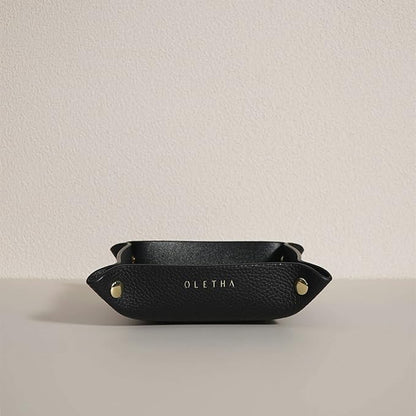 OLETHA Small Foldable Valet Tray - Aesthetic Desk Organizer for Home, Office & Travel - Portable Catch All Bowl for Keys, Jewelry & Essentials - Black