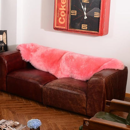 LLB Genuine Sheepskin Area Rug Wool Rug Fur Carpet Fluffy Shaggy Fur Rug for Living Room Kids Bedroom Real Sheepskin Throw Lambskin Rugs Sofa Mat Chair Seat Covers (Pink, 2 x 6 ft Sheepskin)