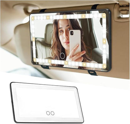 LED Car Sun Visor Vanity Mirror, Dimmable Rechargeable Vehicle Touch Screen Cosmetic Mirror with 3 Light Modes & 60LEDs, Auto Interior Rear View Makeup Accessories, Universal Fit (Black)
