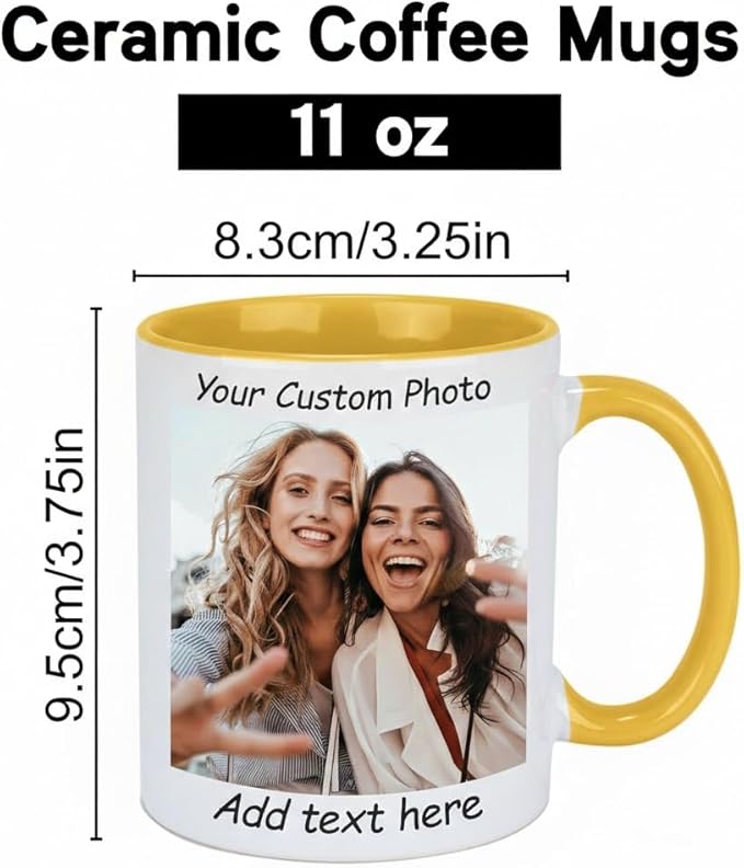 G9W168 Custom Coffee Mug, Customizable Coffee Cups with Pictures Personalized Ceramic Mug for Gifts Novelty Personalized Mugs for Friends (Yellow)