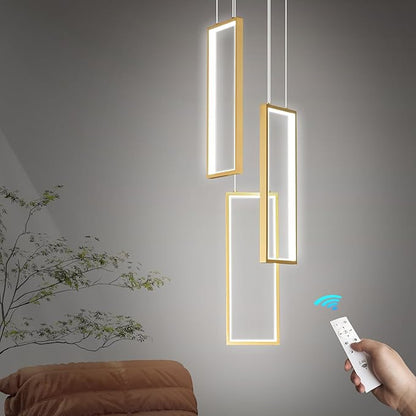 Modern Kitchen Pendant Light Fixture Gold 40W LED Pendant Light 3 Rings Rectangle Chandelier Pendant Lighting for Kitchen Island Living Room Dining Room Bedroom