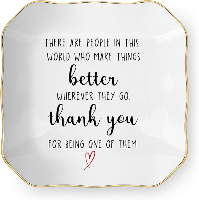 Thank You Gifts for Woman, Ceramic Jewelry Dish Tray, Trinket Dish, Appreciation Inspirational Farewell Birthday Gifts for Women Coworker Employee Teacher Nurse Friends