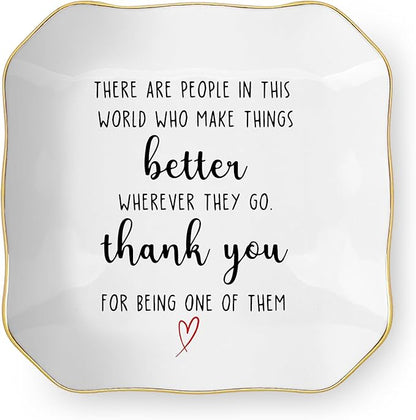 Thank You Gifts for Woman, Ceramic Jewelry Dish Tray, Trinket Dish, Appreciation Inspirational Farewell Birthday Gifts for Women Coworker Employee Teacher Nurse Friends