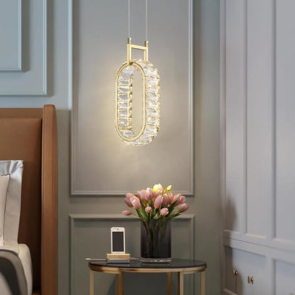 Kitchen Island Mini Light Fixture Modern Led Crystal Pendant Light Gold Oval Chandelier for Dining Room Living Room Kitchen Bedroom Bar（1-Pack