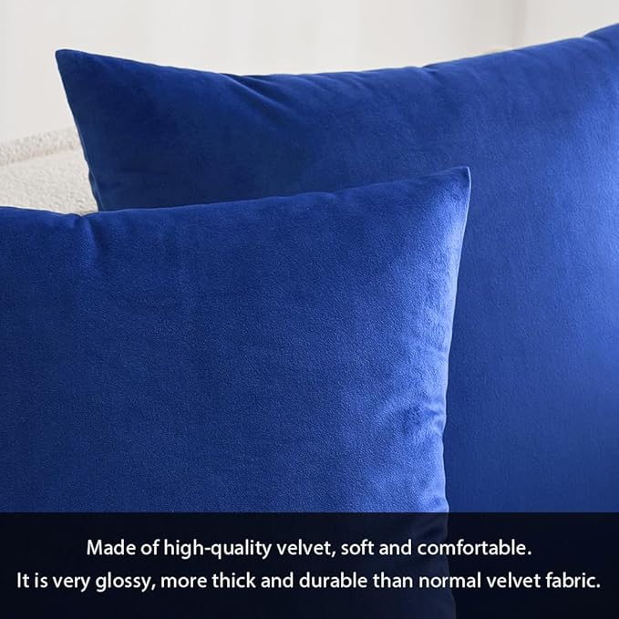 MIULEE Velvet Throw Pillow Covers 18x18 Inch, Pack of 2 - Royal Blue, Decorative Square Cushion Cases Farmhouse Modern Home Decor for Spring Couch Sofa Bedroom Living Room