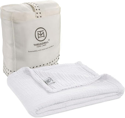Threadmill Muslin Baby Blanket | 4 Layer Swaddle Blankets for Newborns| Multi Use Muslin Blankets 41 x 37| Ultra-Soft Breathable Baby Wrap for Boys & Girls| Registry Essential| White