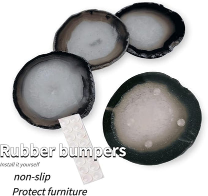 Agate Coaster for Drinks Polished Agate Slices Crystal Coasters with Rubber Gray 3-4" Coffee Table Decor Bar Sets for The Home
