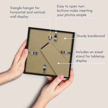 Americanflat 6x6 Picture Frame with Shatter-Resistant Glass - Use as 4x4 Frame with Mat or Display 6x6 Photo Without Mat - Streamline Collection - Square Frames for Tabletop or Wall - Black