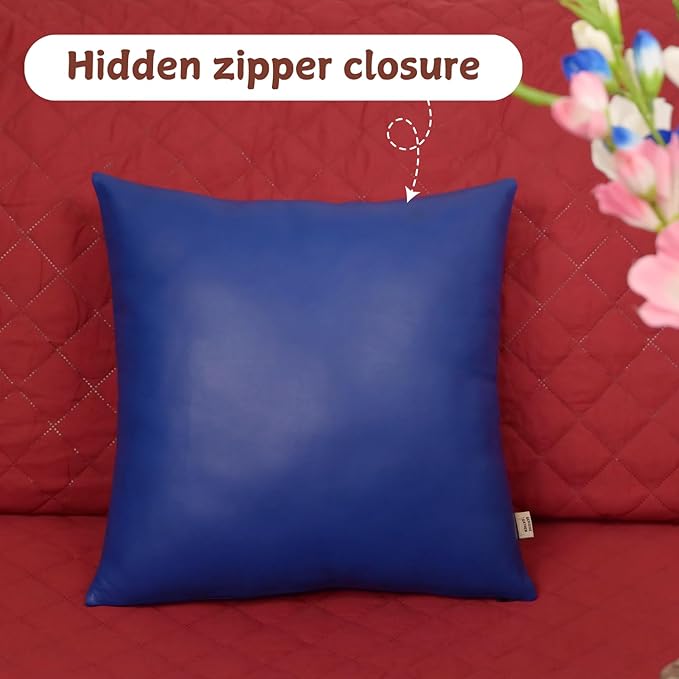 Lambskin Leather Pillow Cover, Hand Panel Stitched Leather Decorative Throw Pillow Covers for Couch Sofa Bed Living Room Garden (20x20 Inches, Deep Blue Pack of 1)