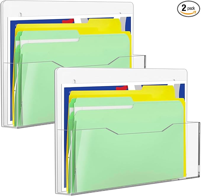 ZHIDIAN Magnetic Wall File Organizer - Clear Acrylic Hanging File Holder, Wall Mount Folder Mail Document Magazine Holder for Office, Fridge, Whiteboard, 2Pack