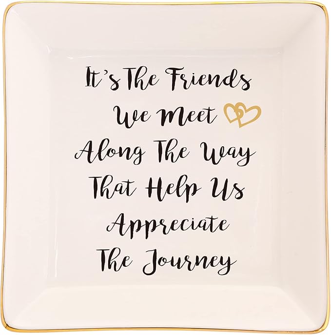 Going Away Graduation Birthday Gifts for Friends Coworkers-Ceramic Ring Trinket Dish, Jewelry Tray - Far Apart Long Distance Gifts for Bestie - Miss You Thank You Gifts for Her