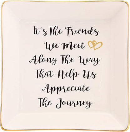 Going Away Graduation Birthday Gifts for Friends Coworkers-Ceramic Ring Trinket Dish, Jewelry Tray - Far Apart Long Distance Gifts for Bestie - Miss You Thank You Gifts for Her