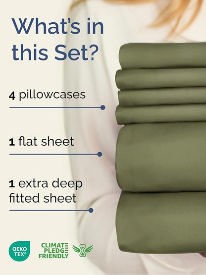 Extra Deep Queen Sheet Set - 6 Piece Breathable & Cooling Sheets - Hotel Luxury Bed Sheets Set - Easy & Secure Fit - Soft, Wrinkle Free & Comfy Sheets Set - Sage Green Sheet Set w/Extra Deep Pockets